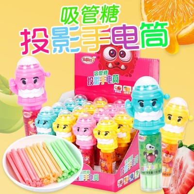 金稻谷15克投影手電筒玩具糖吸管糖卡通投影燈光玩具糖玩兒童零食